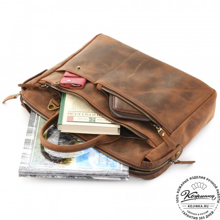  Кожаная деловая сумка "Гранд" (темно-коричневая крейзи)